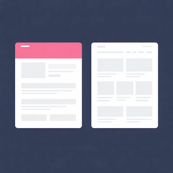 Landingpage und Webseite je als Framework nebeneinander.